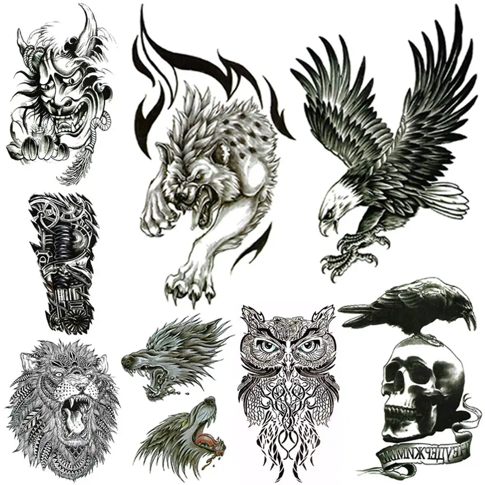Hình Xăm Tạm Thời Sticker Bộ Lạc Lớn Totem Eagle Owl Wolf Tiger Dragon Lion Pattern Hình Xăm Không Thấm Nước Tùy Chỉnh Cho Cơ Thể