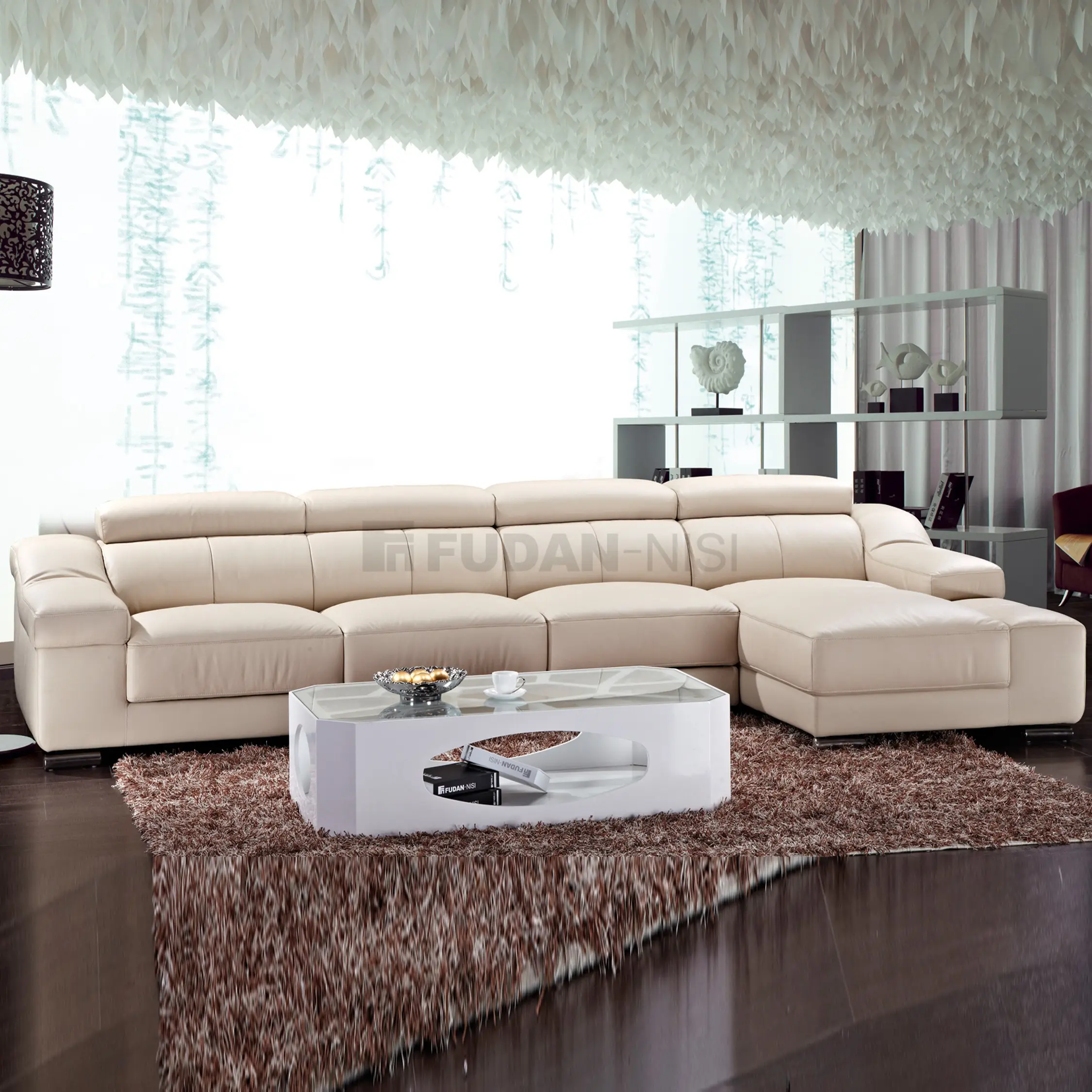 Sofá de cuero con marco de madera, muebles elegantes y lujosos para sala de estar, con asientos deslizantes