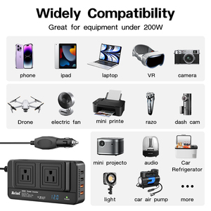 Inversor de corriente de salida de 12V CC a CA 220V 110V, inversor de coche con adaptador de coche USB Dual 5V4.8A, EE. UU., Reino Unido para múltiples dispositivos de menos de 200W - Product Image 5
