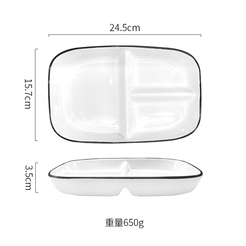 Plateau rectangulaire à 3 compartiments, 96 pouces, ligne noire.