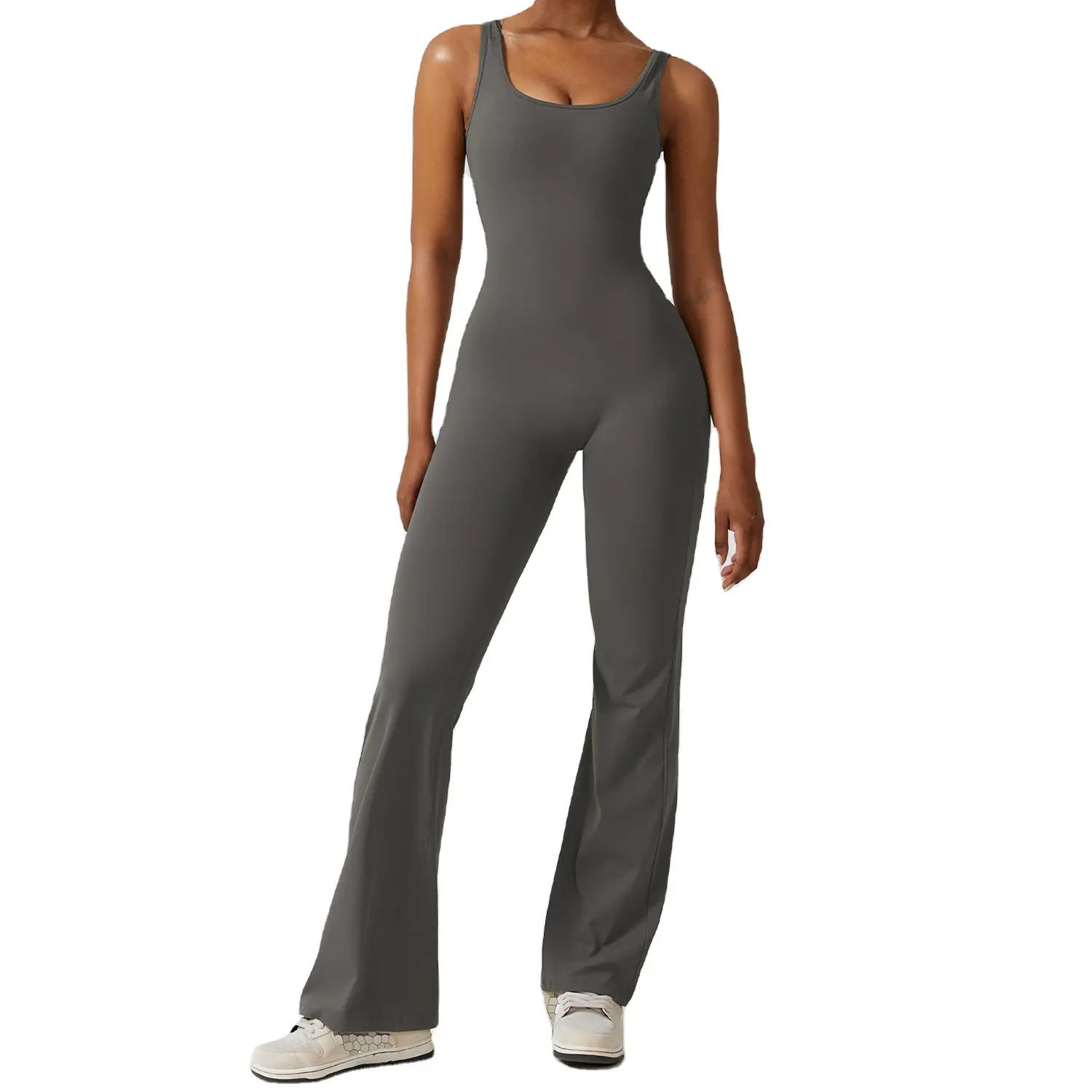 कस्टम एक टुकड़ा फिटनेस पहनते हैं ओपन बैक स्लिम फिट फ्लैयर लेग पैंट महिलाएं योग 2024