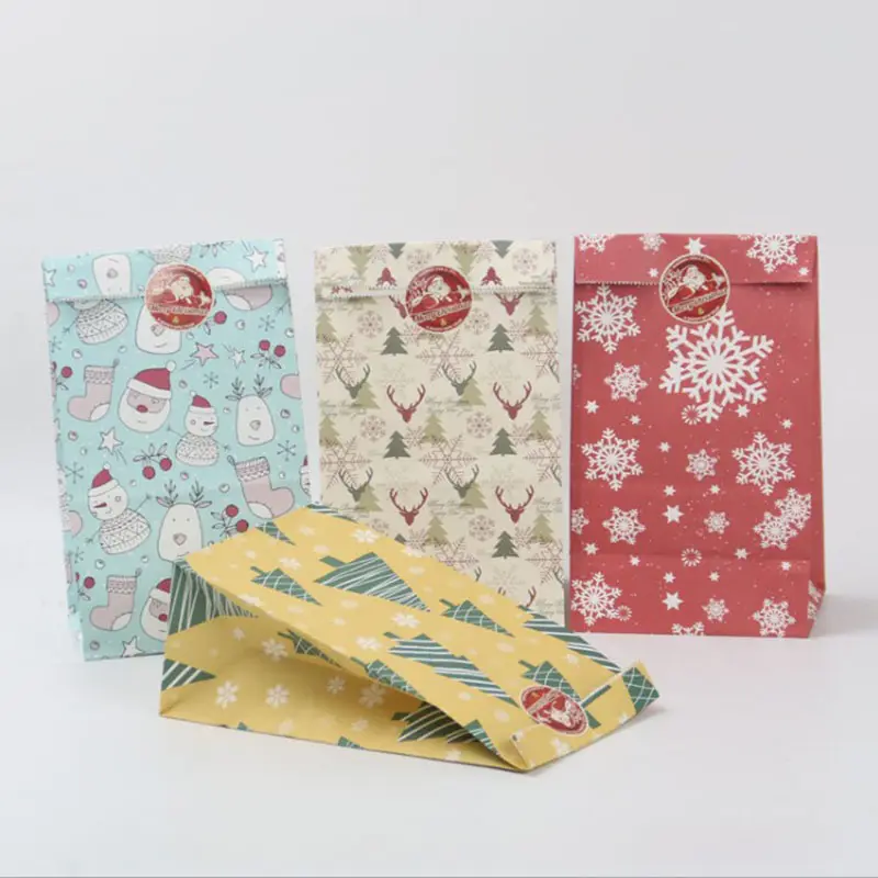 Buena calidad Feliz Navidad papel comida regalo bolsa Kraft caramelo bolsa para galleta postre