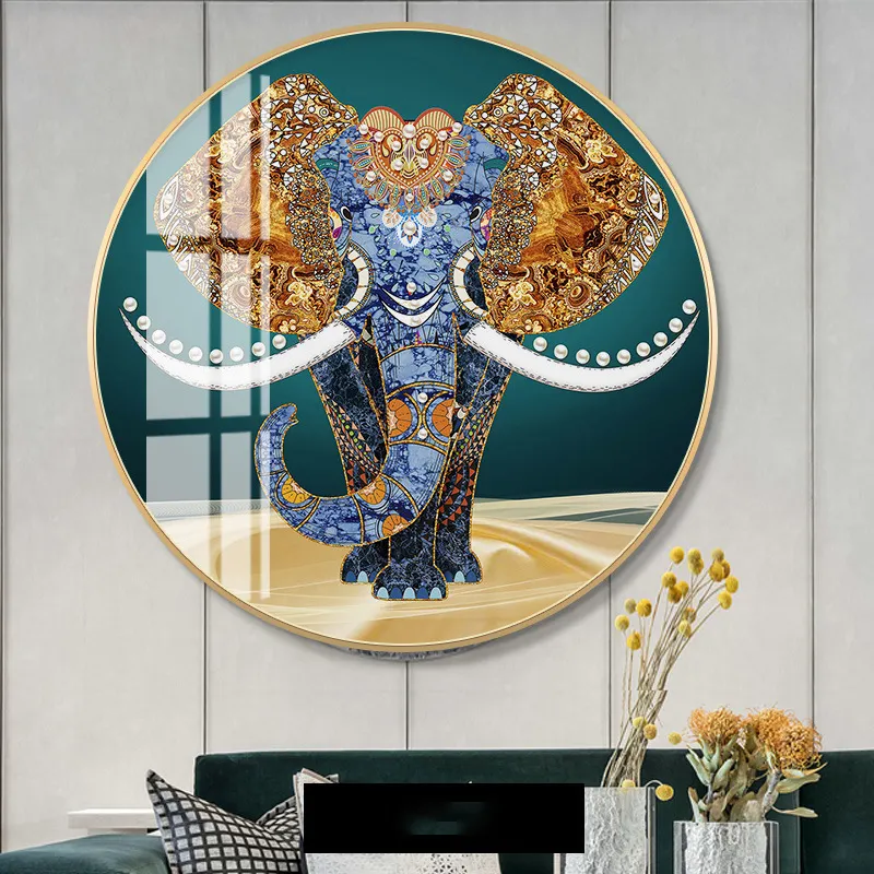 Elefante moderno 5d imagens de parede, arte caseira, decoração de luxo, pinturas de porcelana de cristal redondas