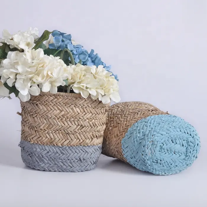 Vente en gros de pots de fleurs en plastique de haute qualité bon marché pour la maison panier suspendu rond en osier pour fleurs de jardin
