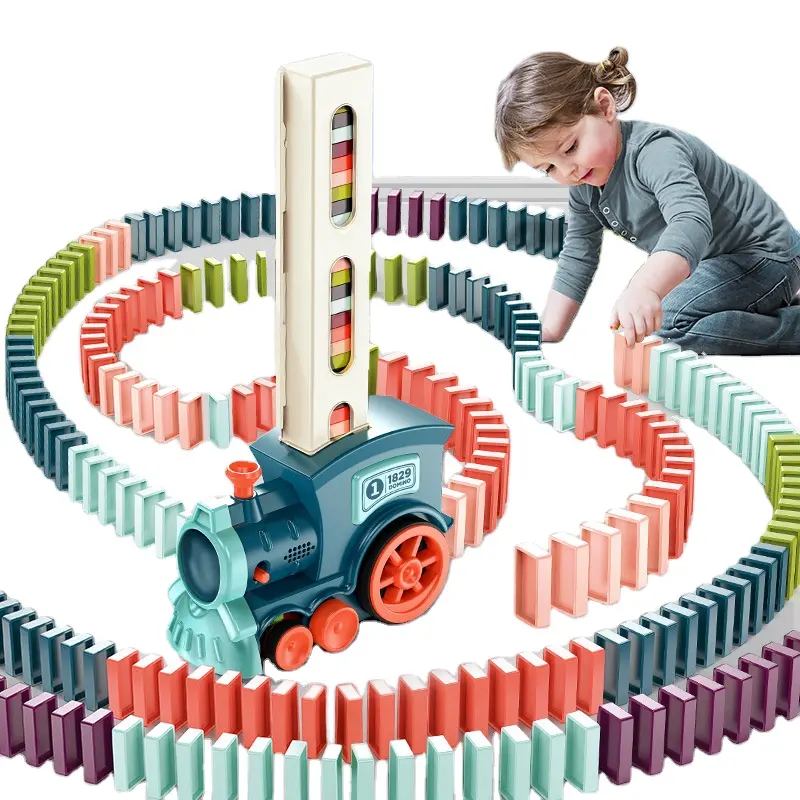 Automatic Deitado Domino Train Electric Car Dominoes Set Brick Blocks Kits Jogos Brinquedos Educativos Crianças Diy Toy Boys Gift