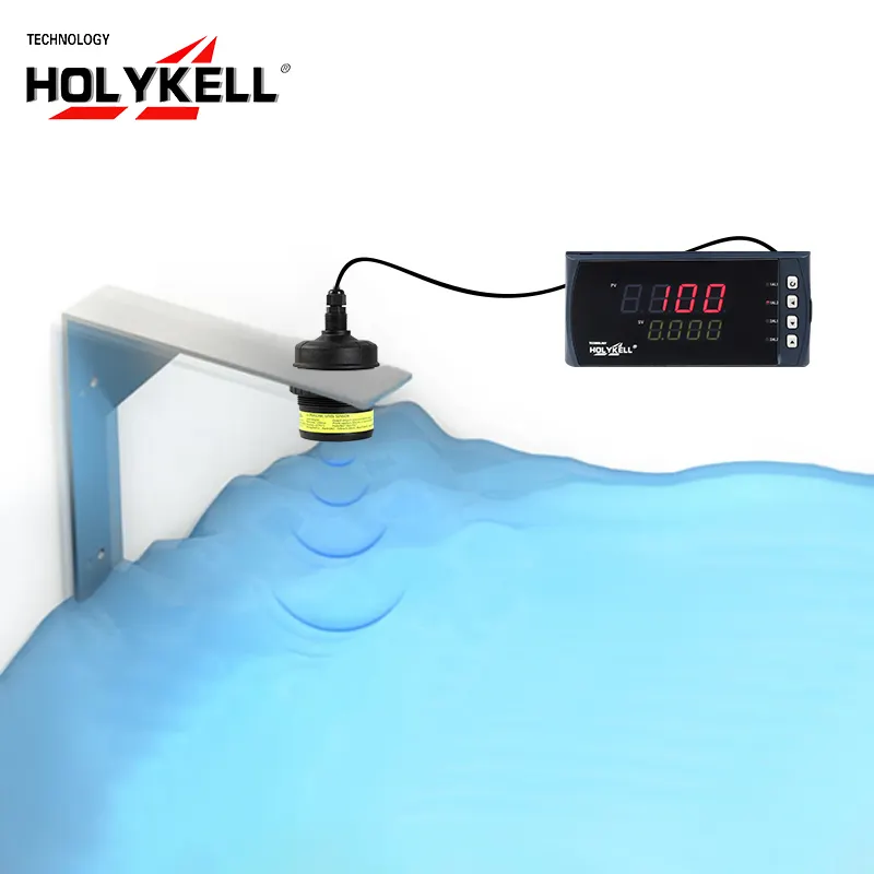 Holykell sensor level tangki air ultrasonik, untuk lumpur limbah 0 10v 2m