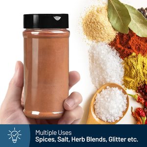 6パック16オンスプラスチックスパイスジャー、黒い蓋付き透明で安全なプラスチックボトル容器、スパイスを保管するためのシェーカー蓋付き