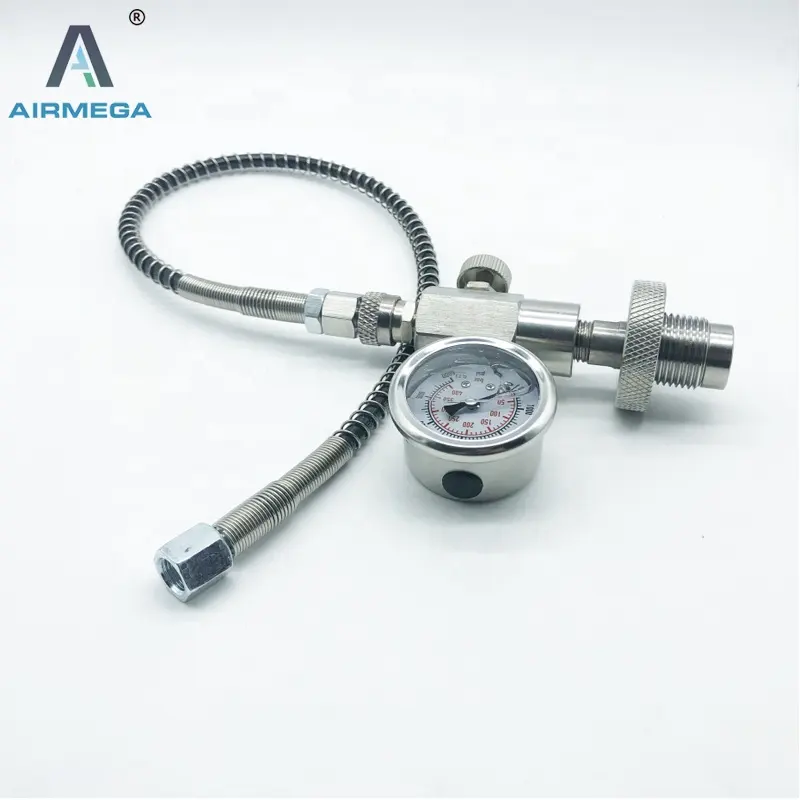 PCP Gas Cylinder Fill Valve Paintball Filling Station with Pressure Gauge Refill Adapter Set 1/8 BSPP Threads