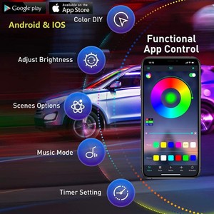 オートインテリアアンビエント光ファイバー雰囲気ライトLEDRGBカラフルアプリサウンドコントロールカー装飾アンビエントネオンランプusb