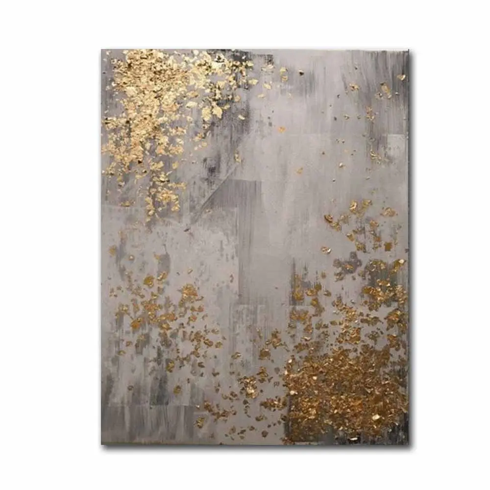 Pintura al óleo abstracta moderna para decoración del hogar, lienzo de papel de aluminio dorado, venta al por mayor, gran oferta