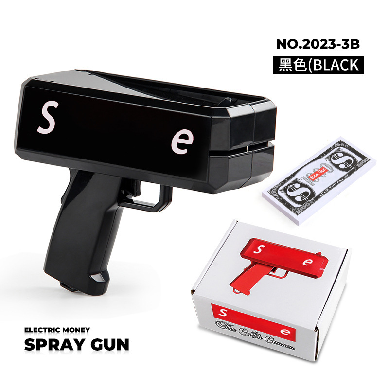 Pistola de pulverización negra con palabras SM + 100 hojas de dinero