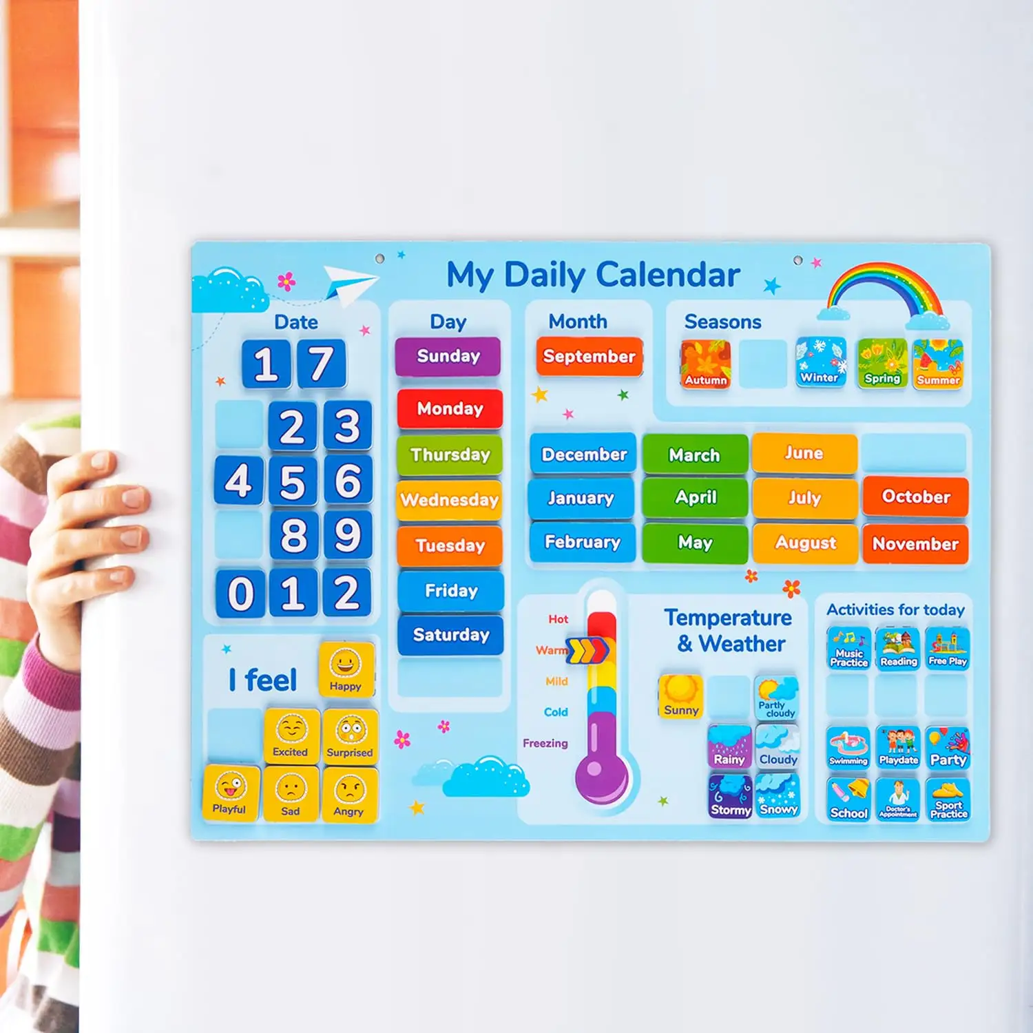 Daily Kid Magnet Calendar Learning Chart Calendario de pared magnético educativo para niños