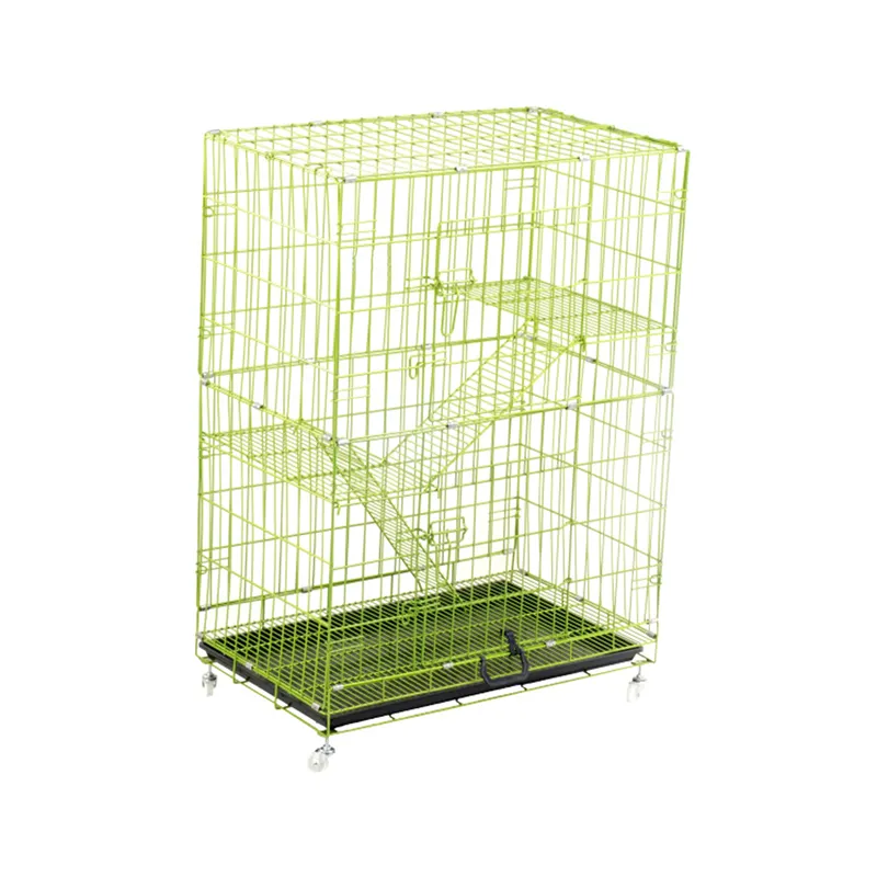 Cage pour chat en métal rouge Rose, respirante, à 3 niveaux, pliable et Portable avec roues, caisse pour animaux de compagnie