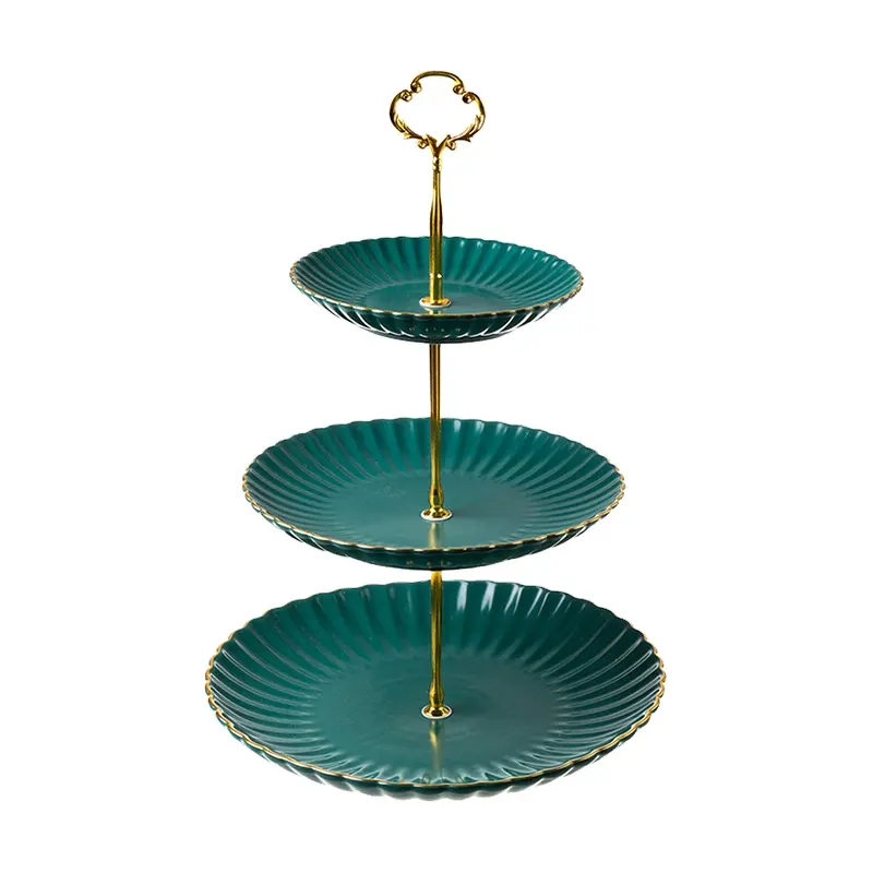Runde Platte Kuchen Stand platte Melamin Teller Set Geschirr Rand Keramik Kreative Zeitgenössische 2-3 Ebenen Blume mit goldenen