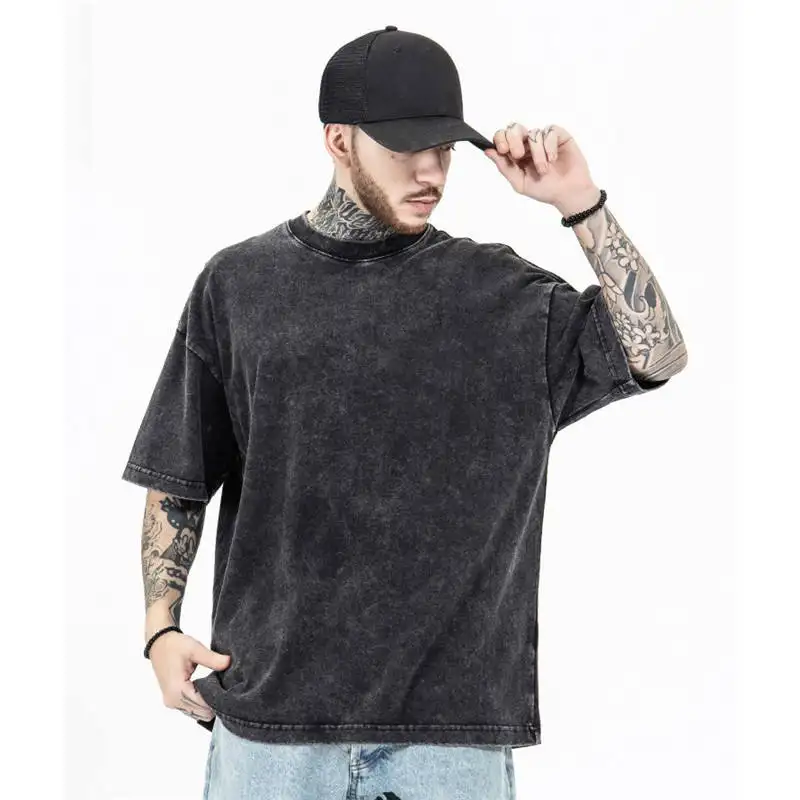 YUDI In Stock Wholesale Organic Cotton Vintage T Shirt Drop Shoulder Oversize-t Shirt Blank Acid Wash T Shirt Men