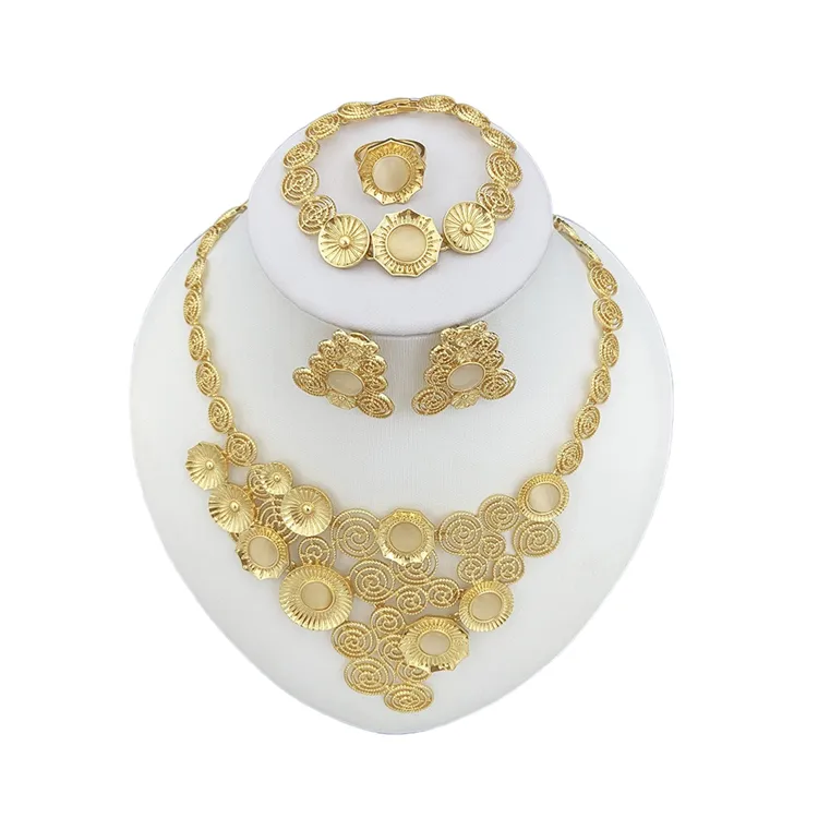 Factory Hot Sales 2023 Fashion Newest Wedding Party 24K Gold Plated Diamond Jewelry Set