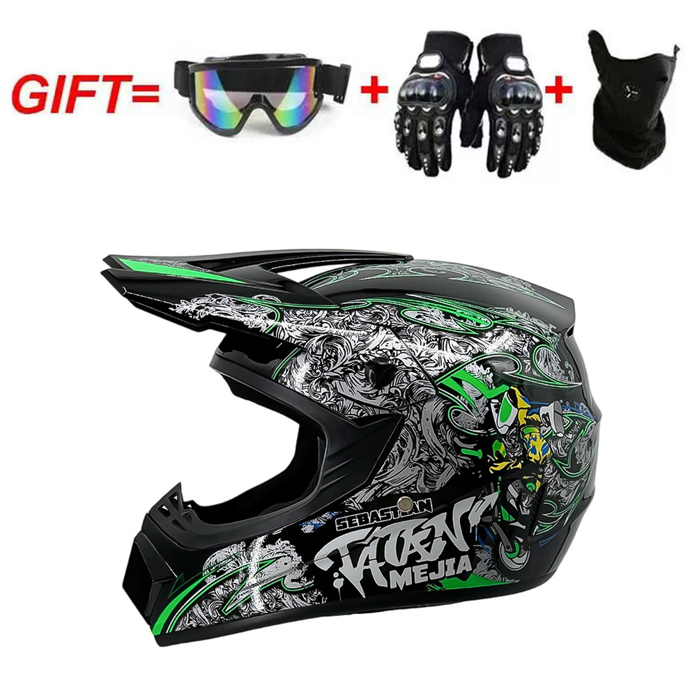 Guantes y máscara cortavientos para niños en negro brillante y verde.