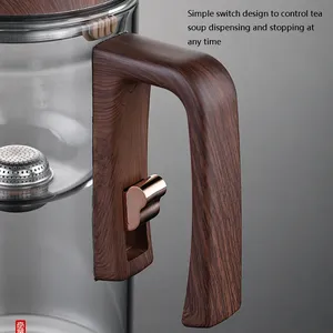 520毫升/720毫升玻璃茶壶水分离内胆一键式磁开关茶叶过滤茶壶木柄杯套 - Product Image 4
