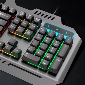 Teclados Gamer con cable con soporte para teléfono Placa mediana de metal Instalación de computadora USB 104 Botones de silencio con retroiluminación