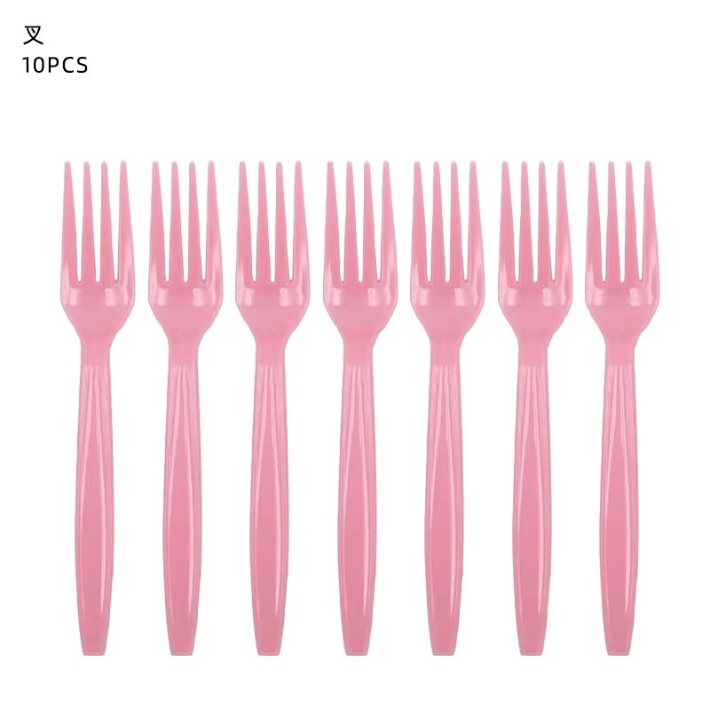 Tenedor de plástico rosa-10 piezas