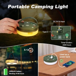 Lámpara de Camping multifunción Cadena de luz 10M Cadena de luz para acampar Enrollado USB Recargable Camping Luz impermeable Ip65
