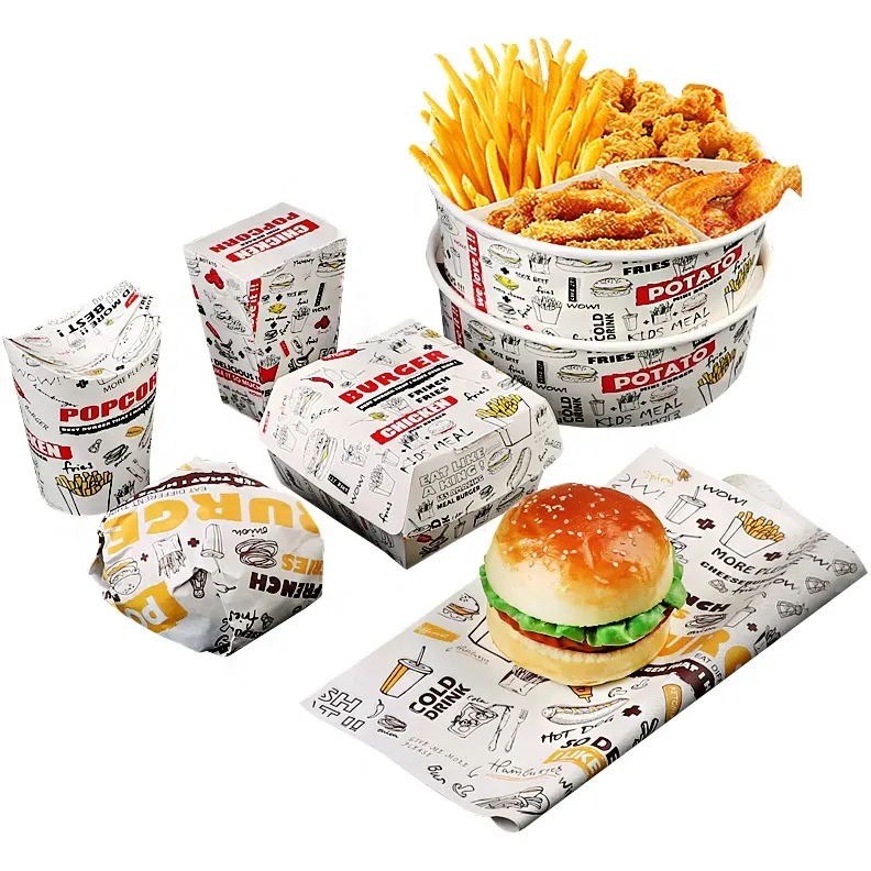 Fábrica de qualidade alimentar personalizado caixa de hambúrguer almoço takeaway recipientes de papel kraft Por Atacado embalagem caixa de hambúrguer