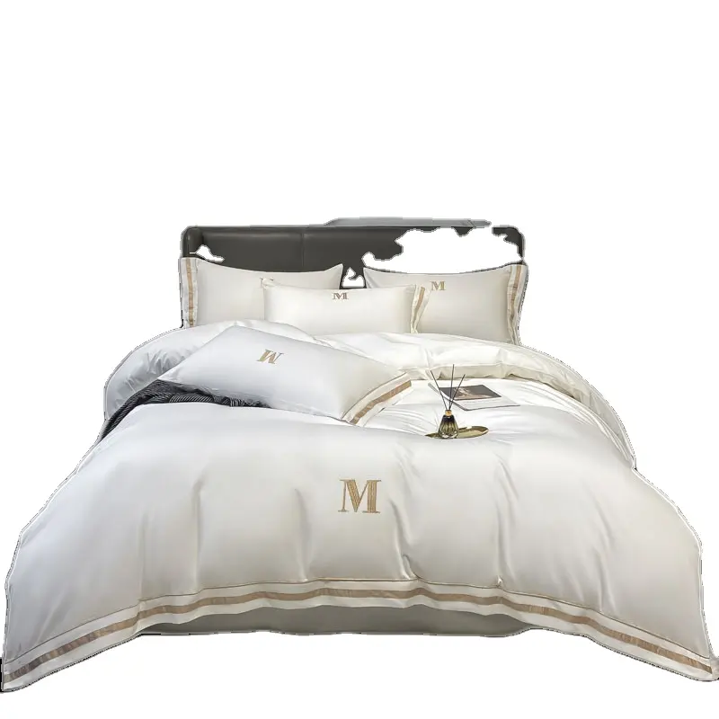 4 adet Modern yüksek son ince saten jakarlı kumaş sözleşmeli tasarım uygun saf pamuk yatak takımları ilkbahar ve sonbahar için