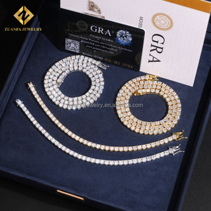 Tàu Từ USA Hot Bán Iced out Hip Hop Bạc S925 4Mm Vvs1 Moissanite Kim Cương Gra Giấy Chứng Nhận Tennis Chain & Vòng Đeo Tay Bộ - Product Image 3