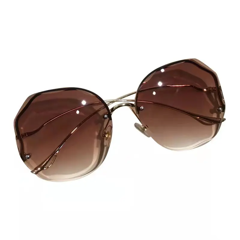 Роскошные круглые градиентные солнцезащитные очки женские металлические изогнутые дужки женские UV400 очки без оправы для океана солнцезащитные очки UV400
