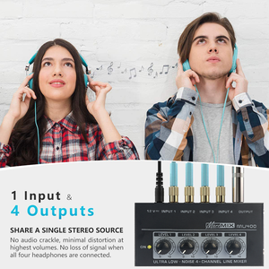 Audio Mixer <strong>Line</strong> Mixer Low-Noise 4 Channel for Sub-Mixing with AC Adapter Use for Microphone Guitar Bass Keyboards Instruments - Product Image 4