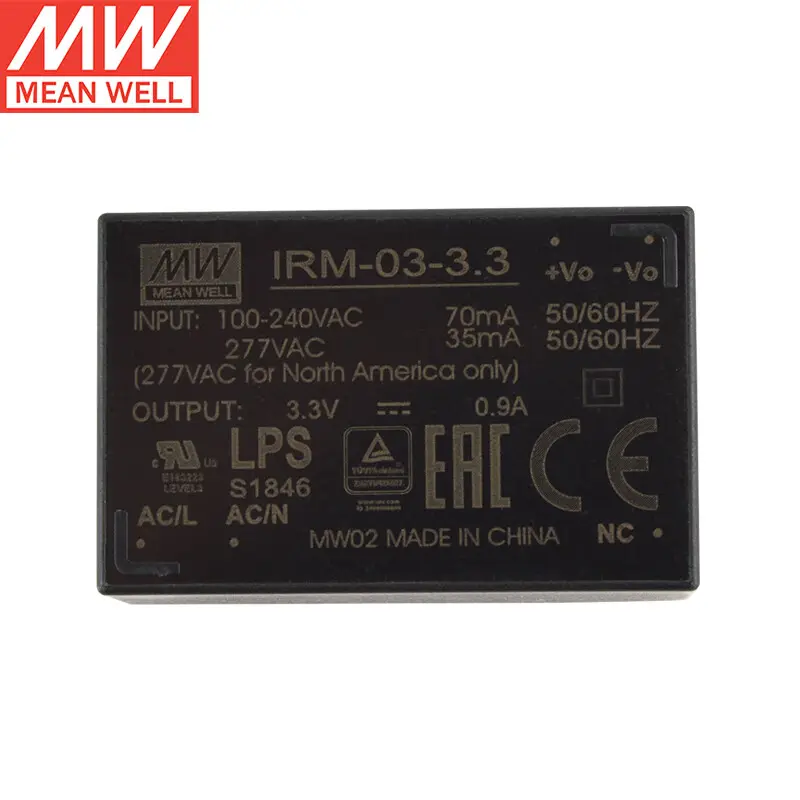 IRM-03-3.3 Mean Well 3W 3.3v output watt rendah biaya rendah watt kecil AC-DC modul tipe PCB daya hijau dipasang