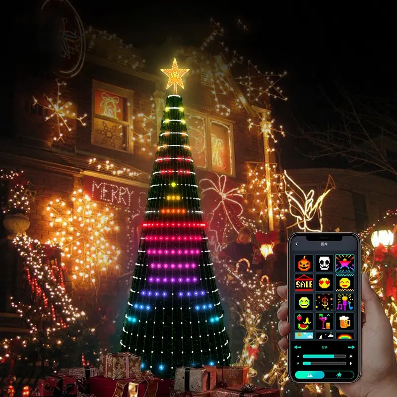 2,1 m/6.8FT alto LED programable Navidad cadena árbol luz Pixel vacaciones iluminación Navidad árbol decorativo luces hogar inteligente