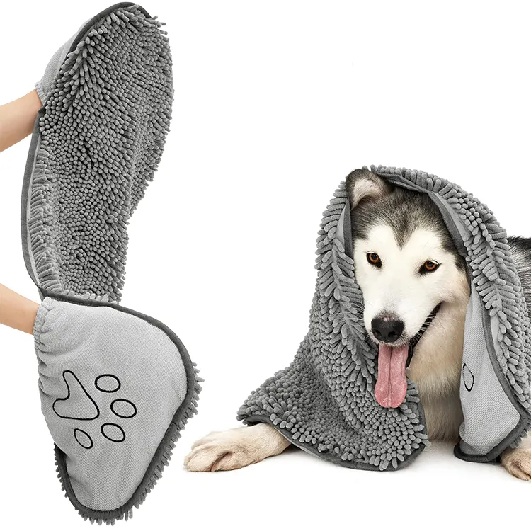 Serviette de séchage de bain pour chien, Logo brodé, serviette de nettoyage personnalisée en microfibre pour animaux de compagnie