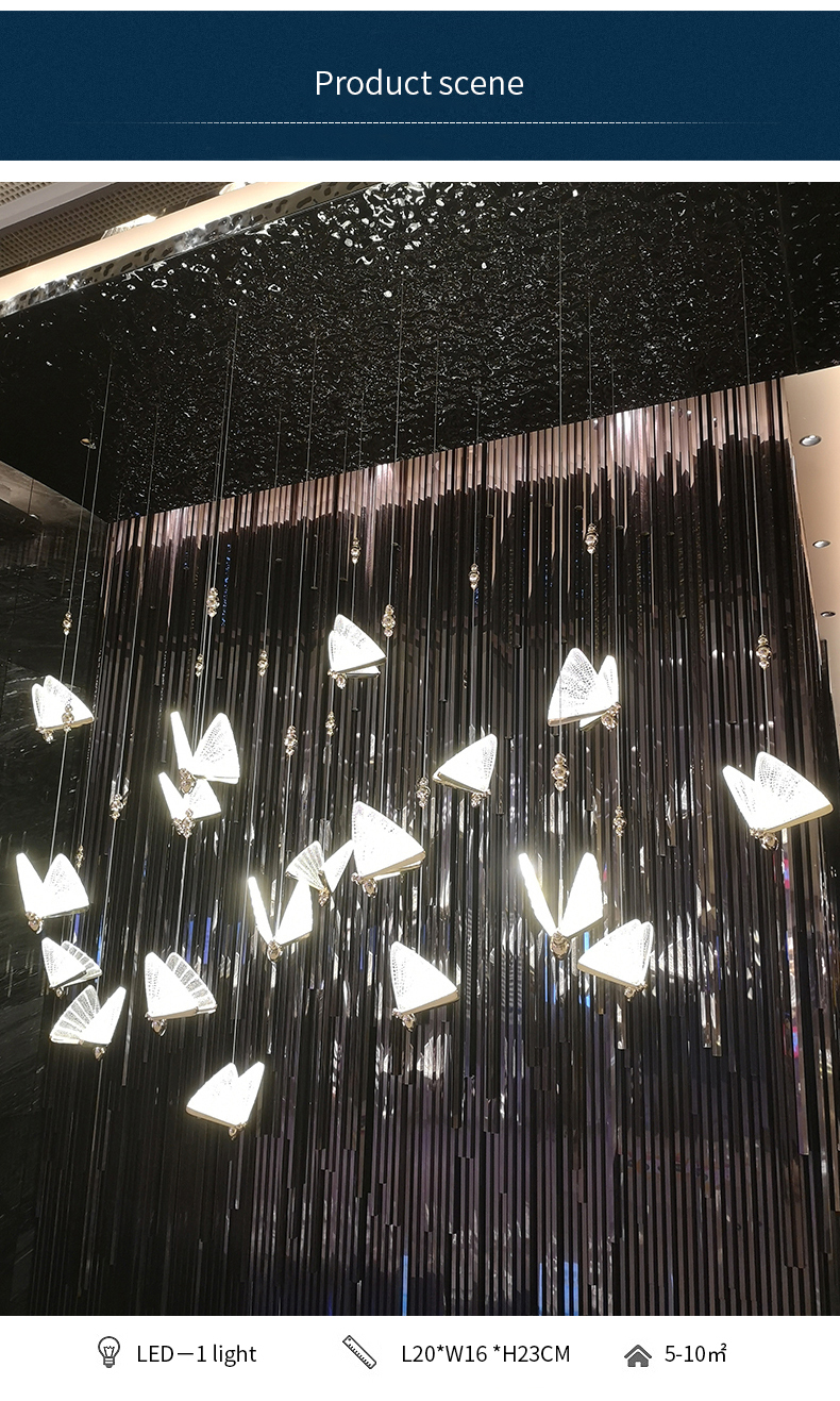 2021 New design morden Luxury restaurant Spiral staircase Duplex floor Butterfly LED pendant light