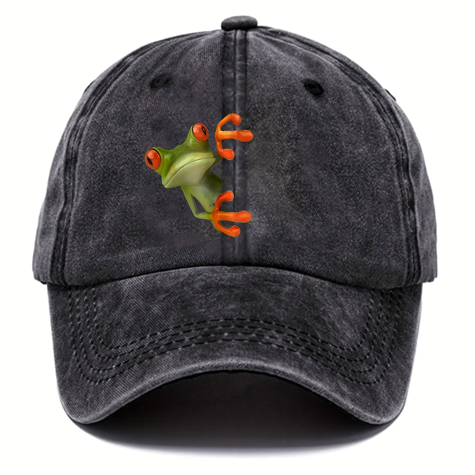 Produk baru topi bisbol dicuci gambar kartun katak, topi olahraga bisbol Vintage yang dapat disesuaikan ide produk