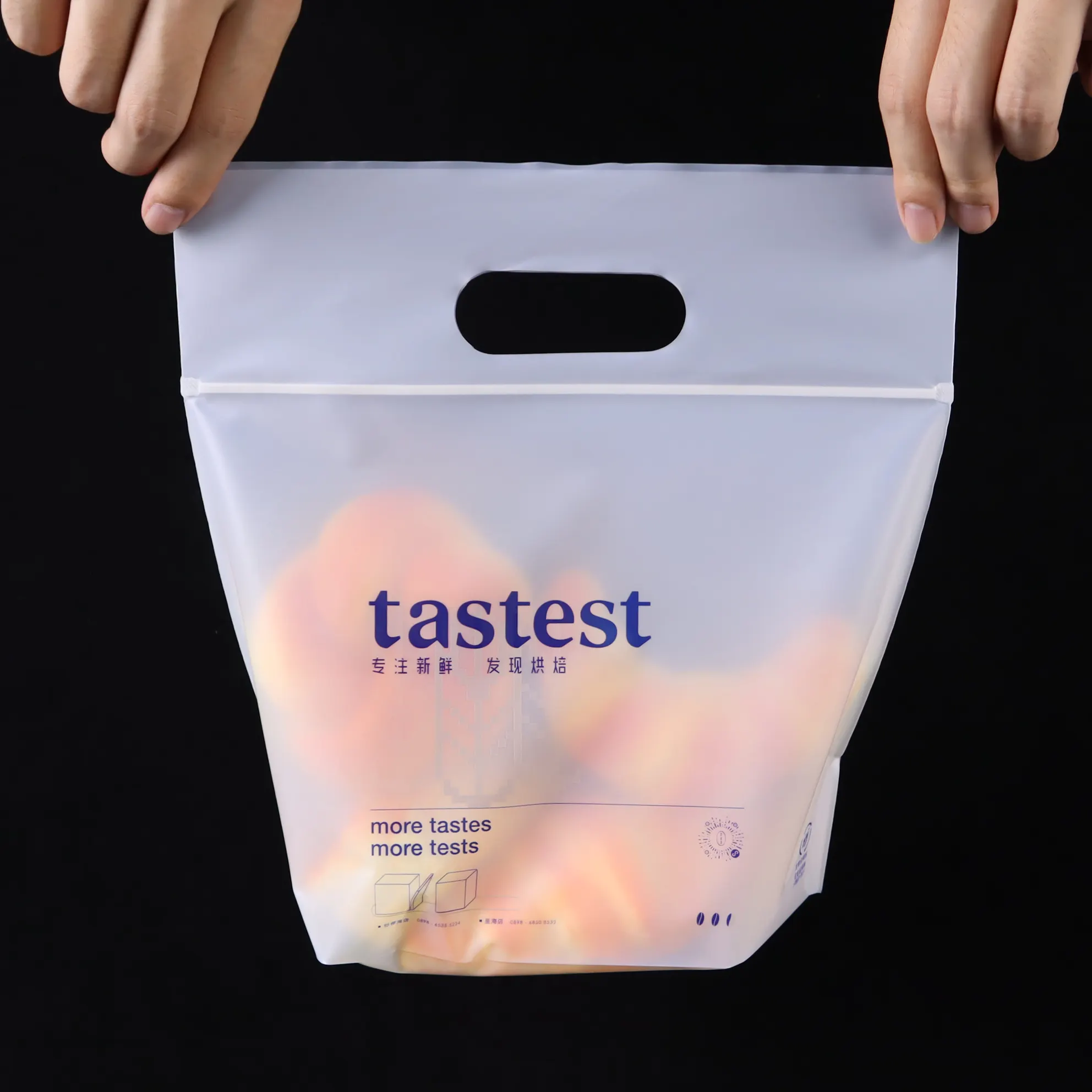 Kustom cetak Logo desain ritsleting kantong plastik tas potong Die kemasan mudah terurai kualitas makanan untuk pengemasan roti