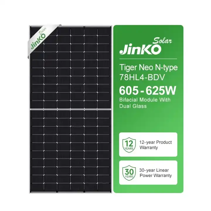 Jinkoโมดูลสองหน้า605วัตต์610วัตต์615วัตต์620วัตต์625วัตต์พลังงานแสงอาทิตย์โรตเตอร์ดัมJinko Tiger Neo NtypeแผงSolares Jinkoพลังงานแสงอาทิตย์