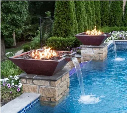 Sang Trọng Ngoài Trời Thép Không Gỉ Hố Lửa Patio Fire Bowl Thác Cho Hồ Bơi