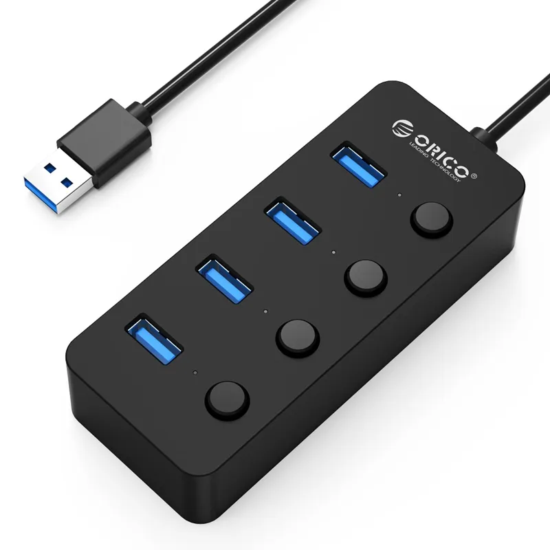 ORICO USB3.0 hub 4-port charger with separate power switch button for extended charging of desktop laptop