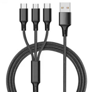Tip C ve şarj kablosu ile birden fazla cihaz için 3 in 1 çok mikro USB naylon örgülü hızlı şarj kablosu - Product Image 2