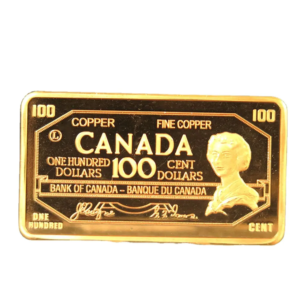 $999 구리 캐나다 지폐 기념 동전 금속 엠보싱 동전 100 벌금 구리 1 Oz