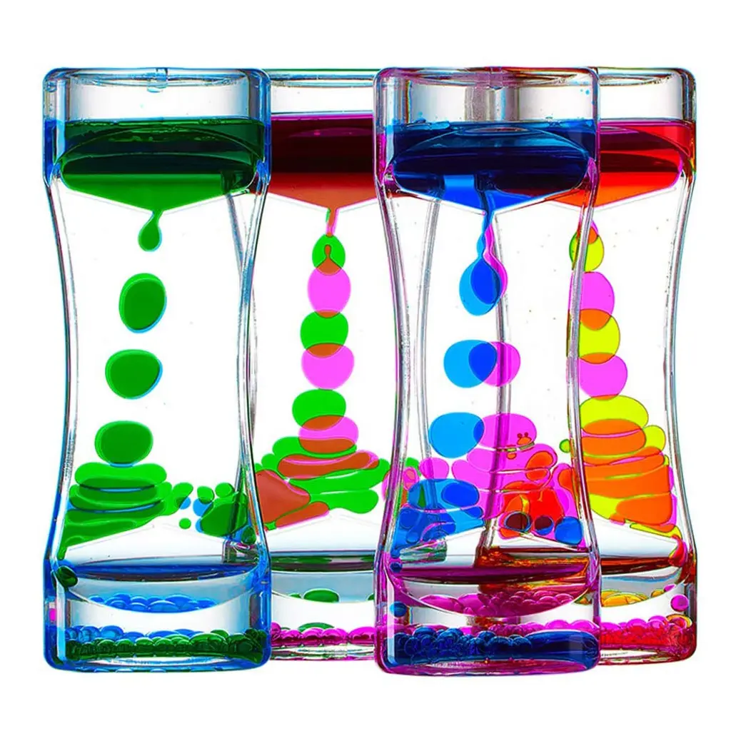 Desk Liquid Motion Timer Toy Bubbler Water Liquid Sand Timer Plastic Gel Liquid Timer Hourglass for Sensory Play