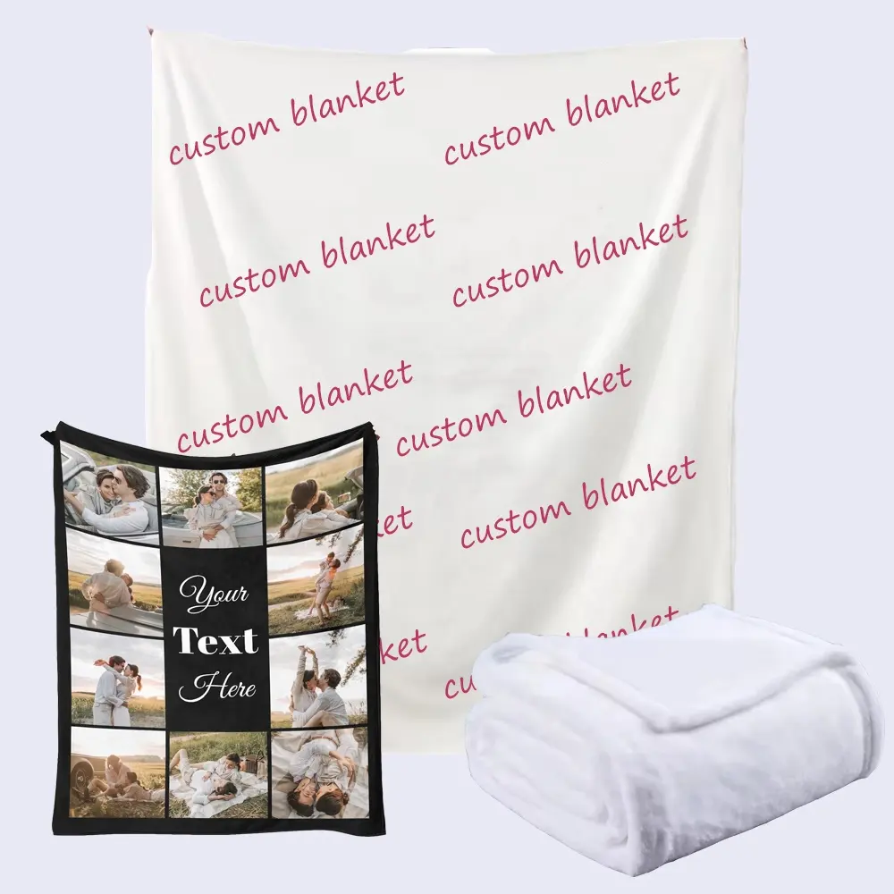 Cobertor de vison branco com impressão de sublimação personalizada de poliéster, cobertor aconchegante de flanela polar para adultos e bebês