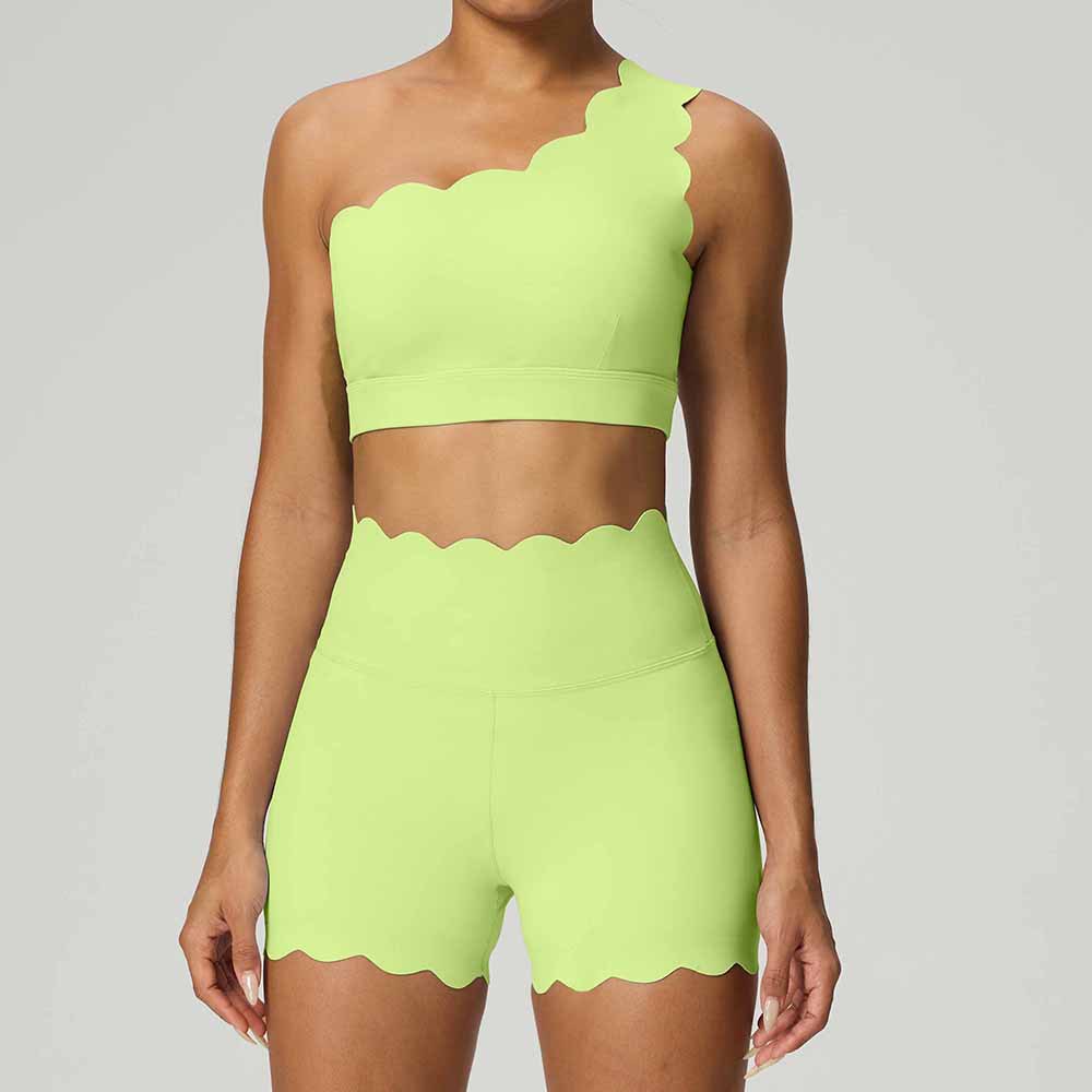 Lime green single shoulder bra shorts