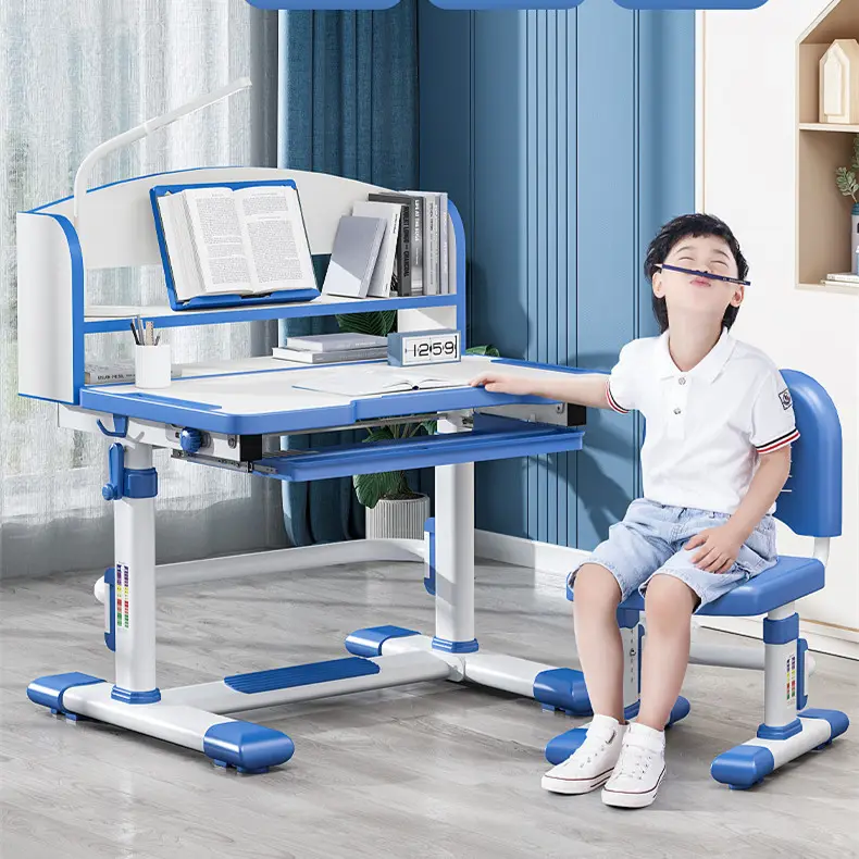 Mesa y silla ergonómicos para niños, juego de mesa de estudio con cajón de almacenamiento, altura ajustable, escritura moderna, dibujo en casa