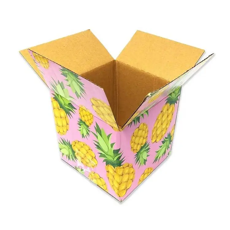 Caja de papel Kraft con estampado de piña, caja de cartón con bonito Envío de recuerdos amarillos