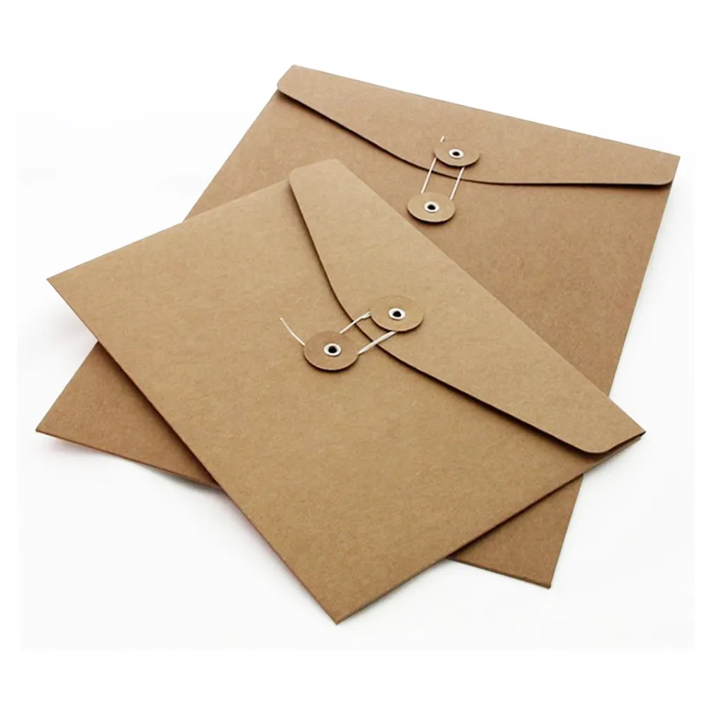 Envelopes de envelopes de fecho de botão de papel personalizado, preço em atacado a4, envelopes de corda