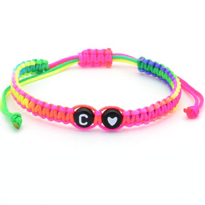 LGBT Pride Rainbow String Flat Knot Woven Bracelet Adjustable Handmade Ropes Braided A-Z Letter Heart Bracelets for <strong>Couples</strong> - Product Image 3