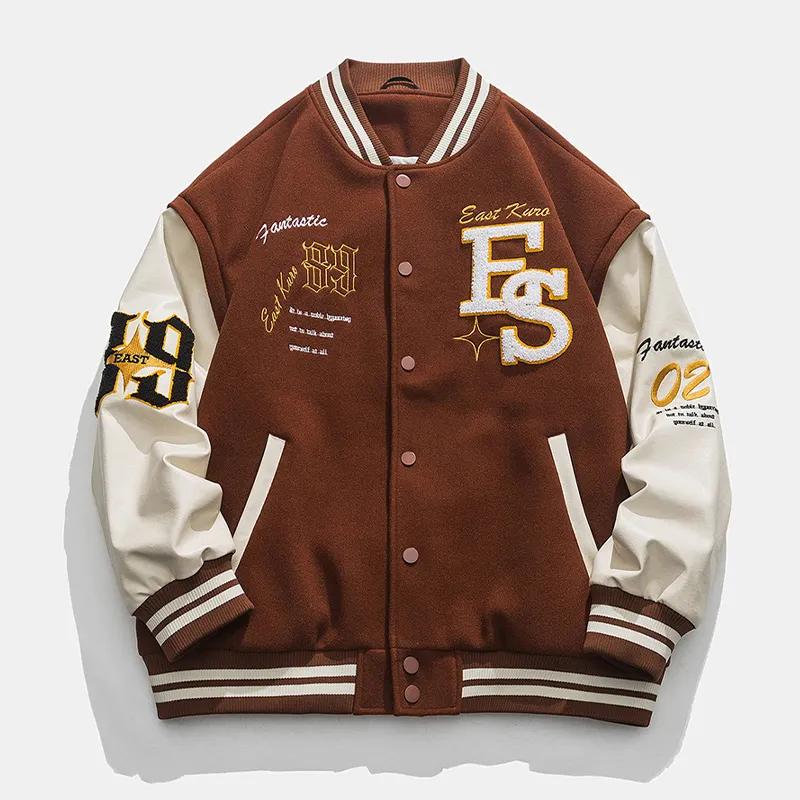 Venta al por mayor de diseño personalizado chenille bordado Logo parche Casual chaqueta de béisbol Letterman abrigo de algodón Unisex Varsity chaquetas