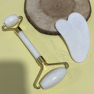 2-in-1 yüz doğal Gua Sha bakım aracı yüz masajı gugutaş kiti güzellik Spa masaj aleti estetisyen yeşil yeşim silindir seti - Product Image 2